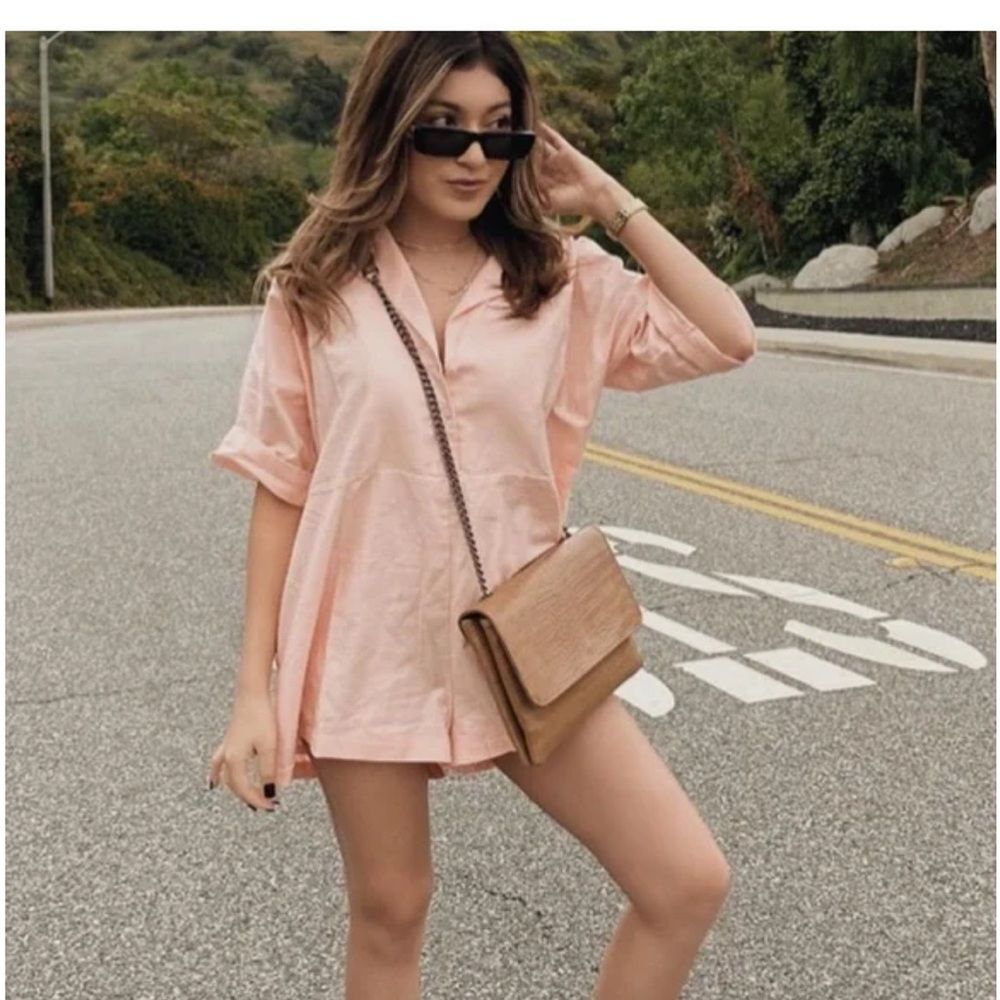 Princess Polly Sinclair Romper Pink oversized linen blend size 2